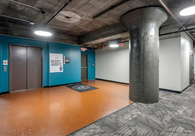Elevator and hallway area at City Lofts on Laclede