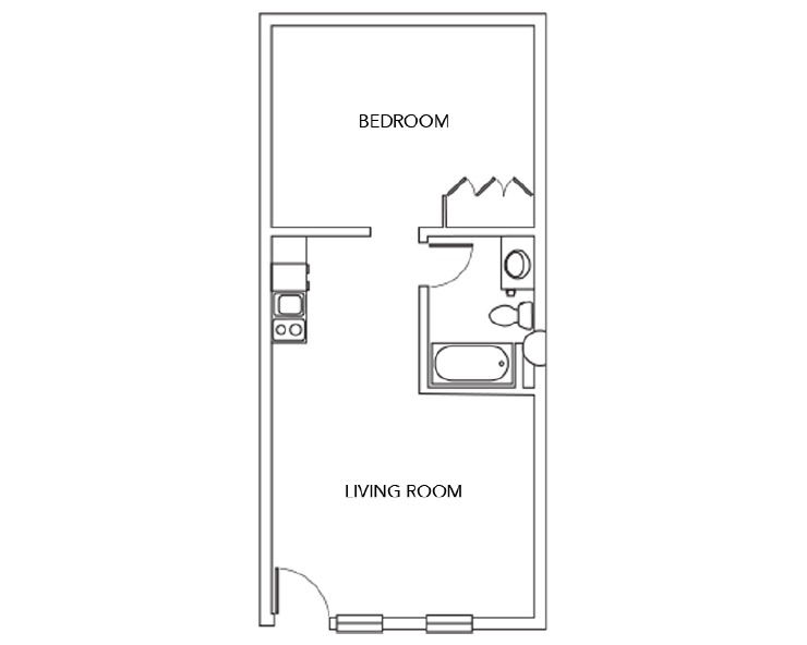 1a Interior - 1BR/1BA Floor plan