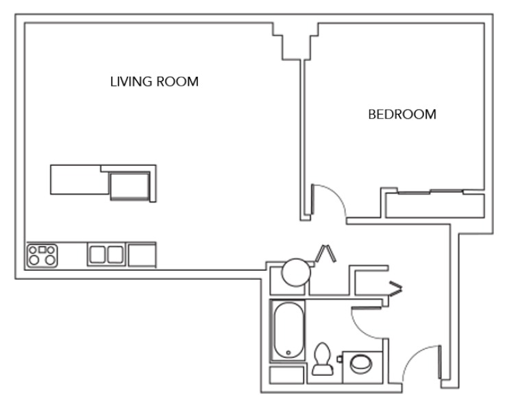 1h - 1BR/1BA Floor plan