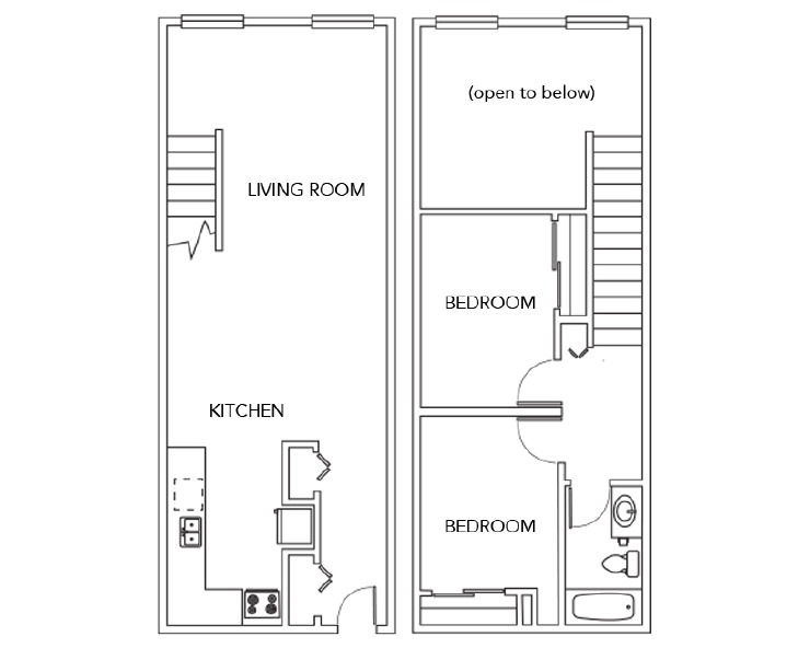 2c Exterior - 2BR/1BA Floor plan