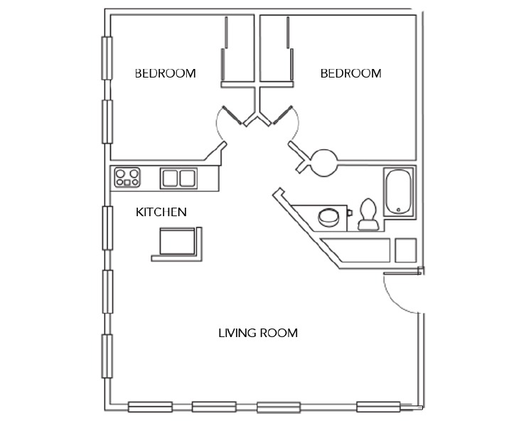 2j - 2BR/1BA Floor plan