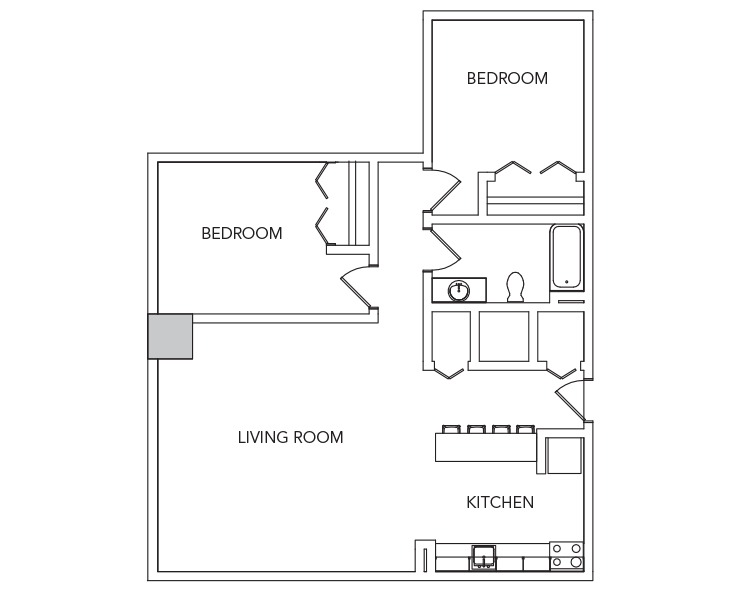2e - 2BR/1BA Floor plan