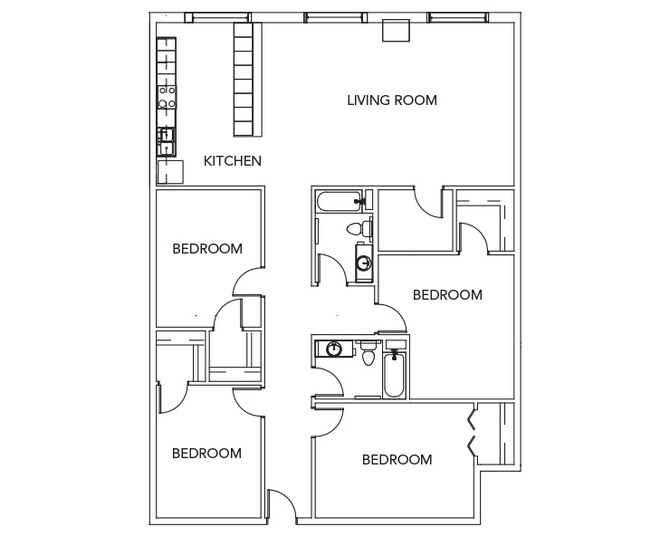 4 - 4BR/2BA Floor plan